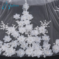 White Cathedral Lace Appliques Flowers Soft Tulle Long Wedding Veil